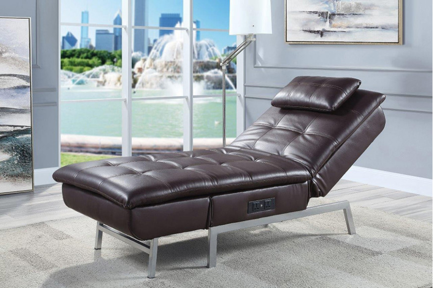 ACME™ Padilla Chaise Lounge with Pillow & Usb - Brown