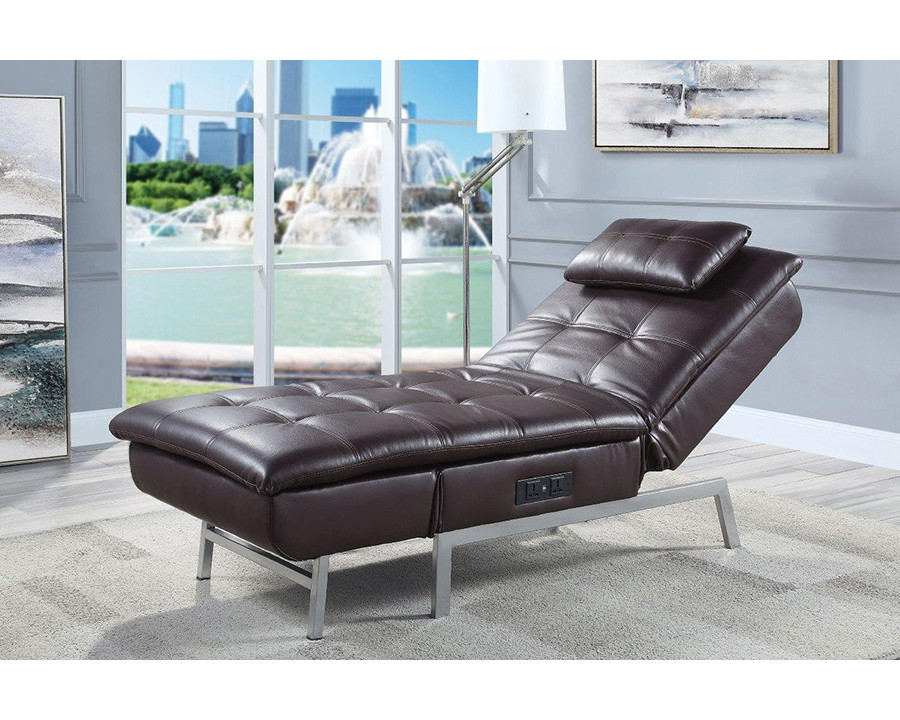 ACME - Padilla Chaise Lounge with Pillow & Usb in Brown