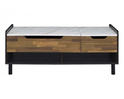 ACME - Axel Coffee Table with Lift Top in White Printed Faux Marble Top/Walnut/Black