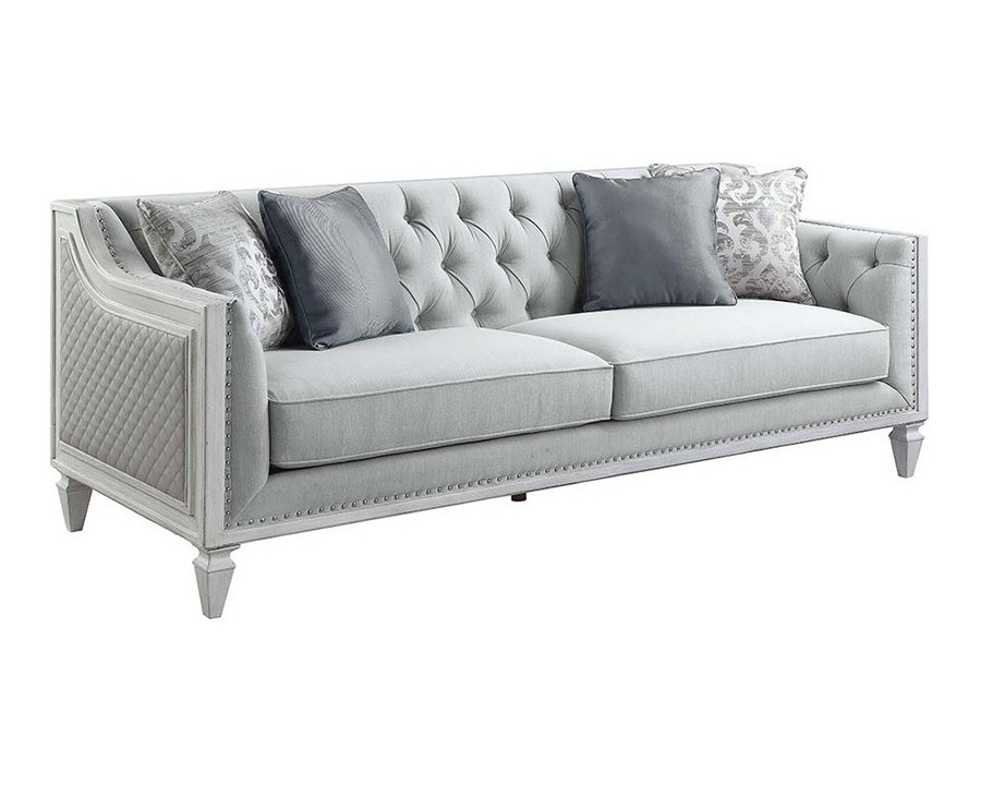 ACME - Katia Sofa with 4 Pillows in Light Gray/Weathered White