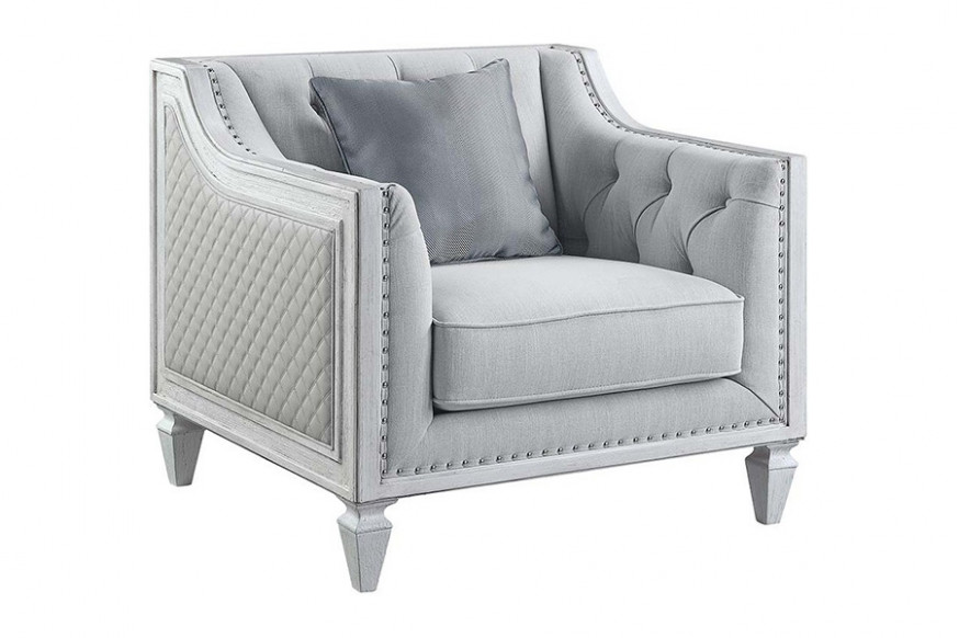 ACME™ Katia Chair with Pillow - Light Gray/Weathered White