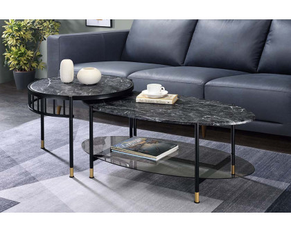 ACME - Silas Nesting Coffee Table Set in Faux Marble Top/Black