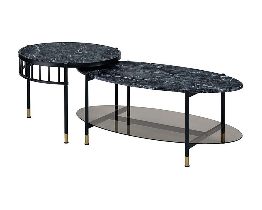 ACME - Silas Nesting Coffee Table Set in Faux Marble Top/Black