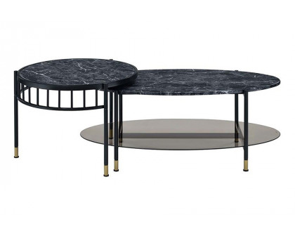 ACME - Silas Nesting Coffee Table Set in Faux Marble Top/Black