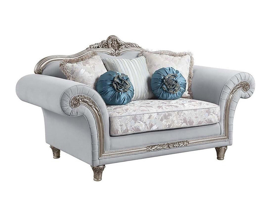 ACME - Pelumi Loveseat with 5 Pillows in Light Gray/Platinum