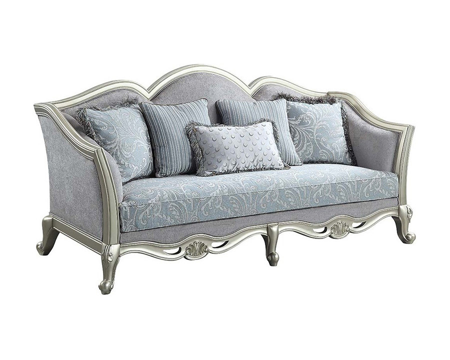 ACME - Qunsia Sofa with 5 Pillows in Light Gray/Champagne