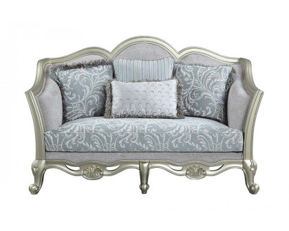 ACME - Qunsia Loveseat with 4 Pillows in Light Gray/Champagne