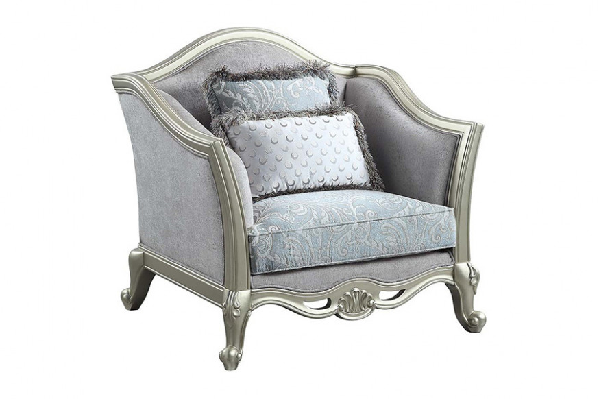 ACME™ Qunsia Chair with 2 Pillows - Light Gray/Champagne