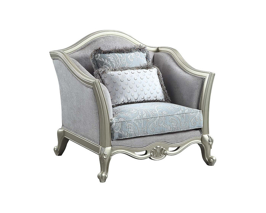 ACME - Qunsia Chair with 2 Pillows in Light Gray/Champagne