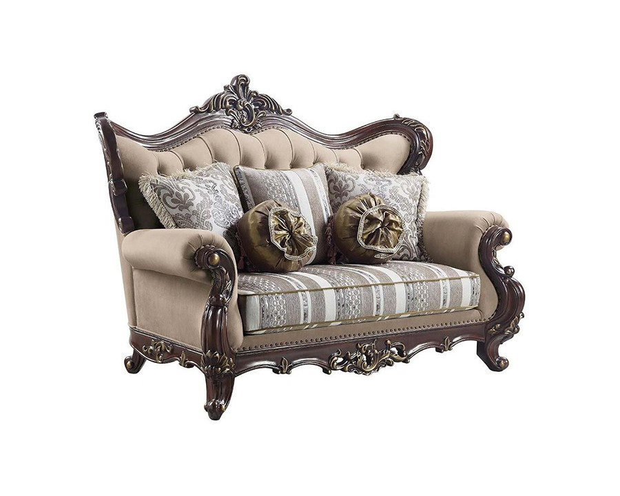 ACME - Ragnar Loveseat with 5 Pillows in Light Brown/Cherry