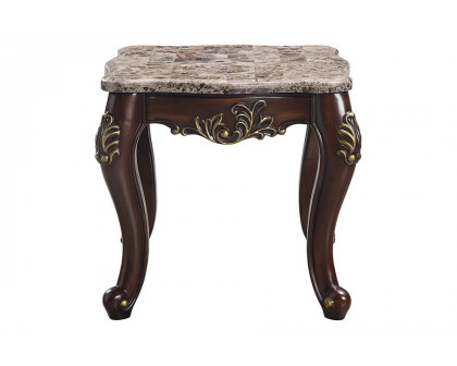 ACME - Ragnar End Table in Marble Top/Cherry