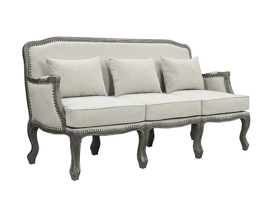 ACME - Tania Sofa with 3 Pillows in Cream Linen/Brown