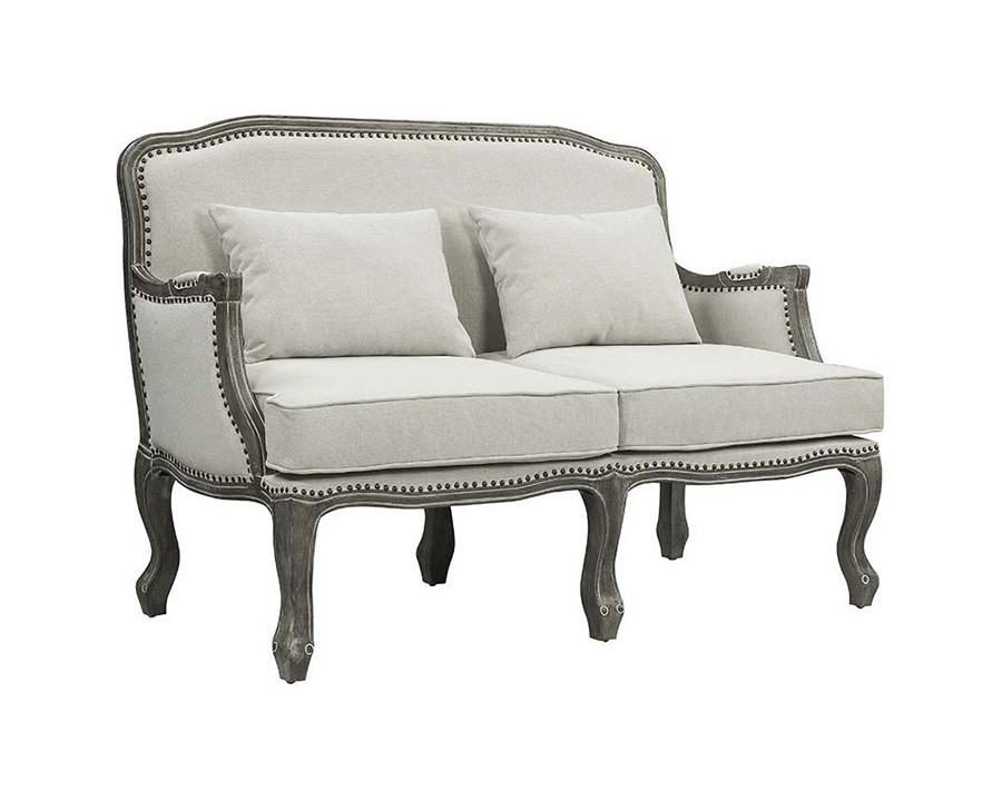 ACME - Tania Loveseat with 2 Pillows in Cream Linen/Brown