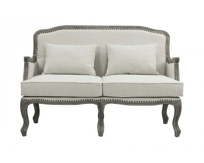 ACME - Tania Loveseat with 2 Pillows in Cream Linen/Brown