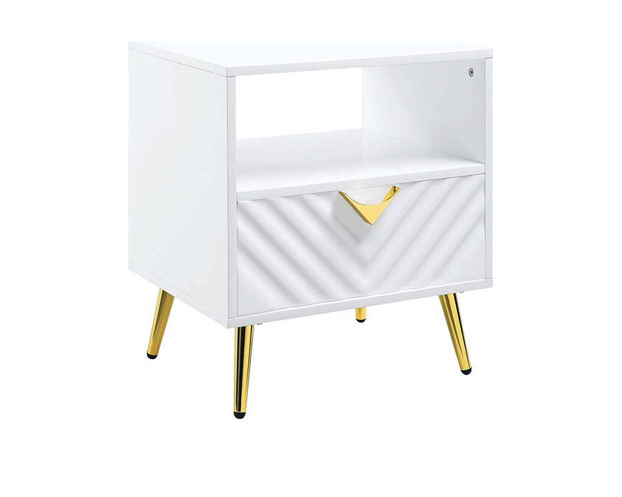 ACME Gaines End Table - White High Gloss Finish