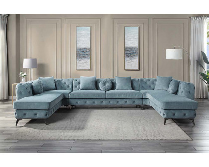 ACME - Zerah Sectional Sofa with 7 Pillows in Dusty Blue