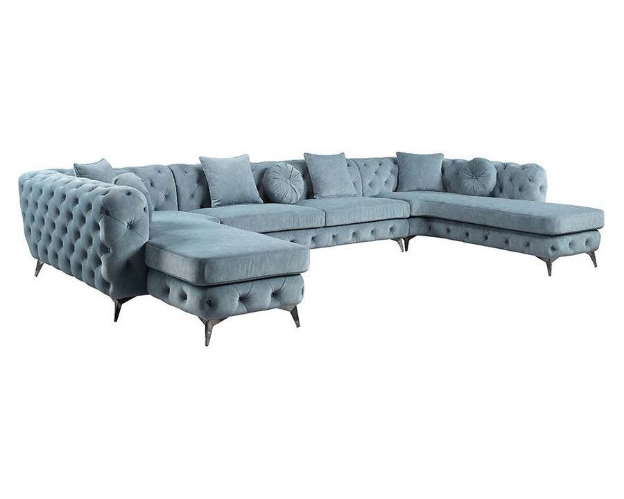 ACME - Zerah Sectional Sofa with 7 Pillows in Dusty Blue