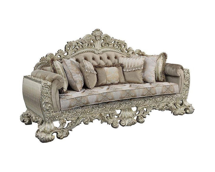 ACME - Sorina Sofa with 7 Pillows in Velvet,/Antique Gold