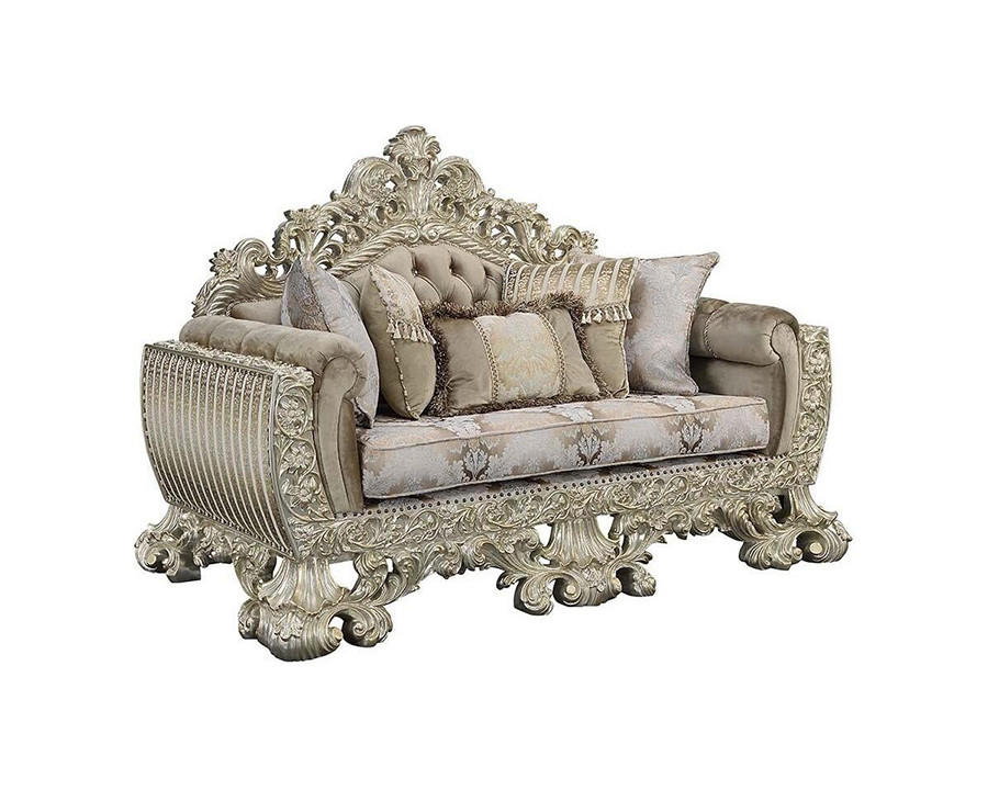 ACME - Sorina Loveseat with 5 Pillows in Velvet,/Antique Gold