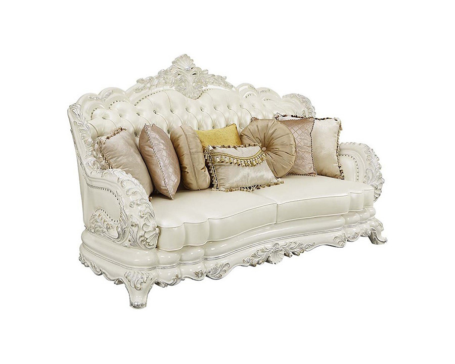 ACME - Adara Sofa with 7 Pillows in Pearl White/Antique White