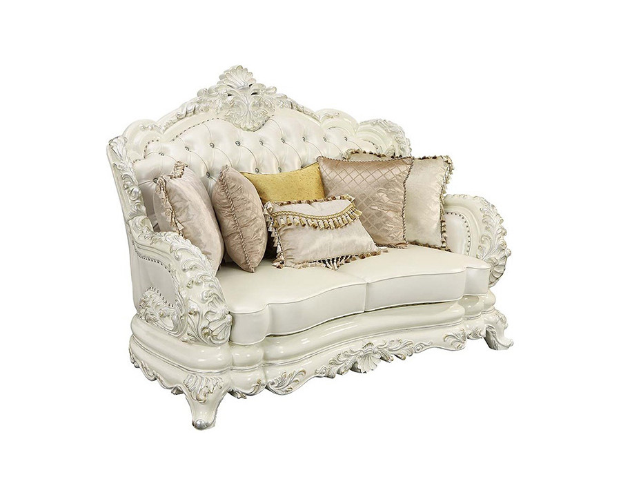 ACME - Adara Loveseat with 5 Pillows in Pearl White/Antique White