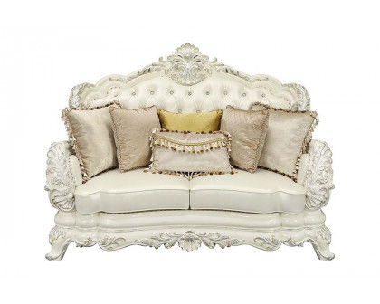 ACME - Adara Loveseat with 5 Pillows in Pearl White/Antique White