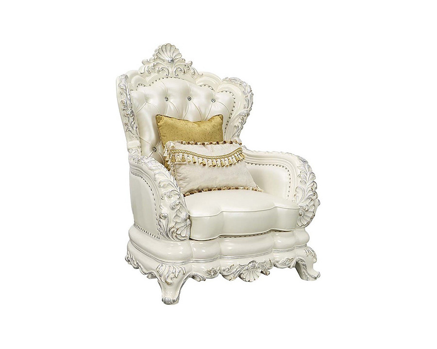 ACME - Adara Chair with 2 Pillows in Pearl White/Antique White