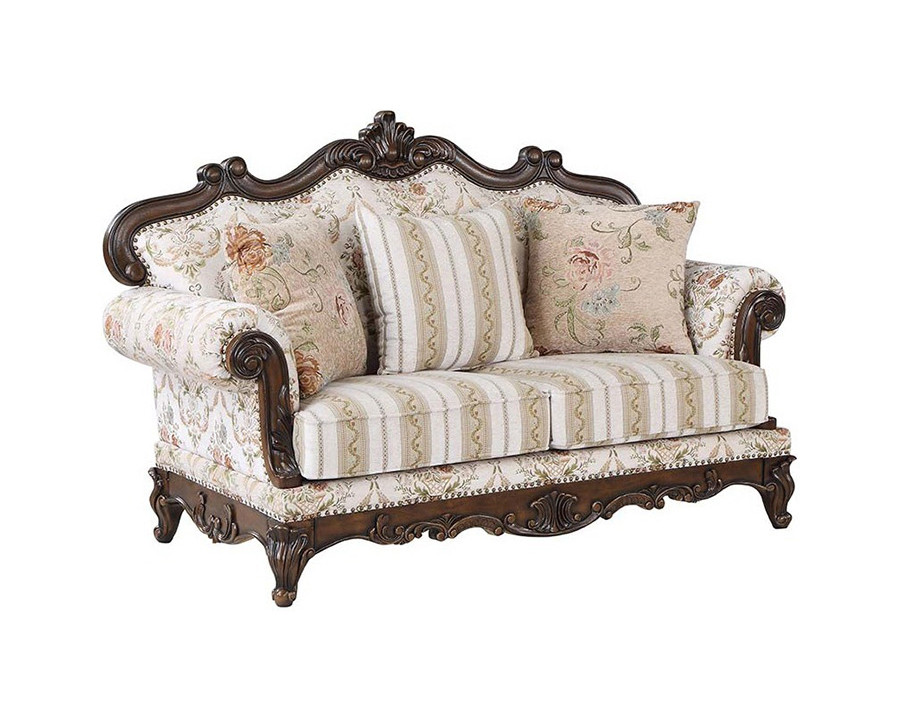 ACME - Nayla Loveseat with 3 Pillows in Pattern/Cherry