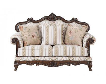 ACME - Nayla Loveseat with 3 Pillows in Pattern/Cherry