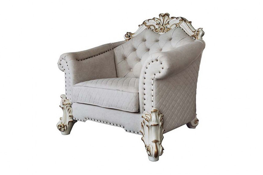 ACME™ Vendome II Chair with 2 Pillows - Ivory/Antique Pearl