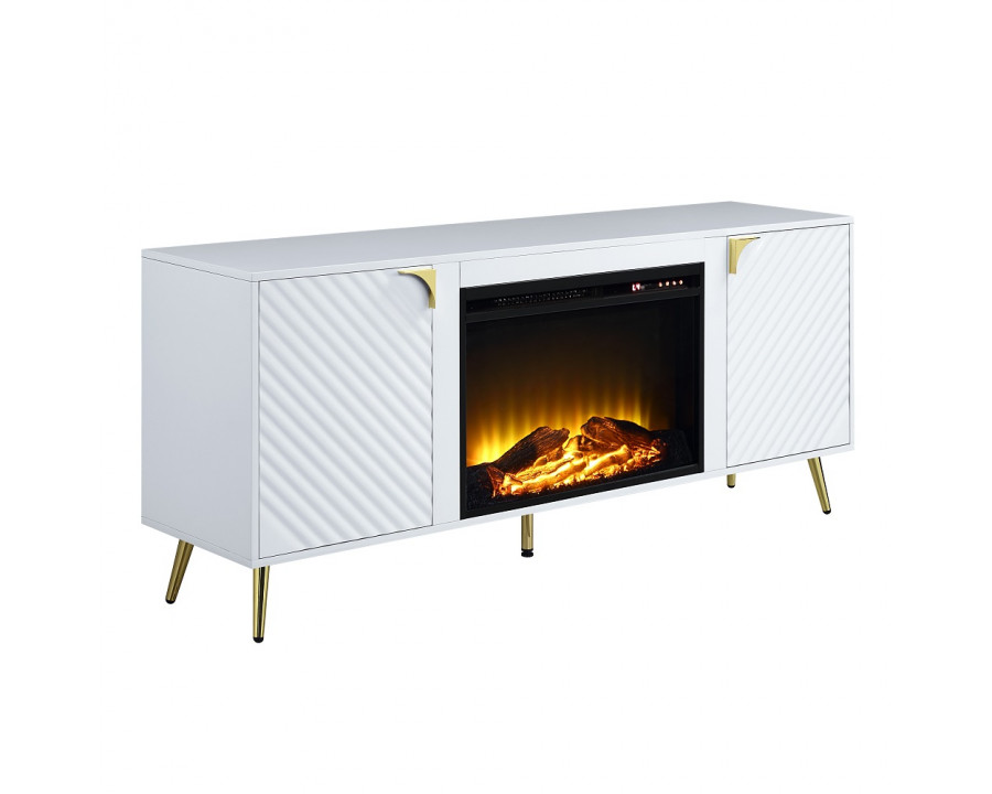 ACME Gaines TV Stand with Fireplace - White High Gloss