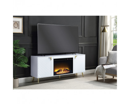 ACME Gaines TV Stand with Fireplace - White High Gloss