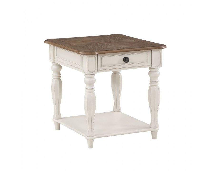 ACME - Florian End Table in Oak/Antique White