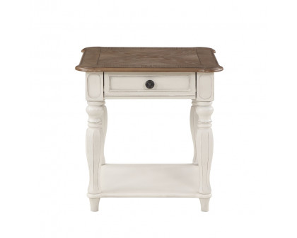 ACME - Florian End Table in Oak/Antique White