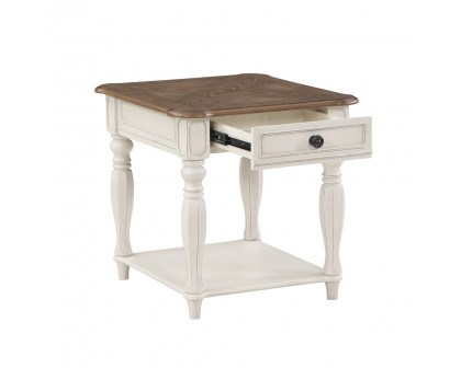 ACME - Florian End Table in Oak/Antique White