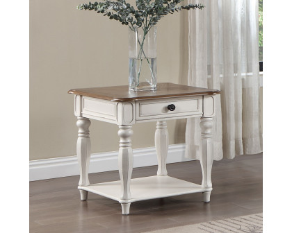 ACME - Florian End Table in Oak/Antique White