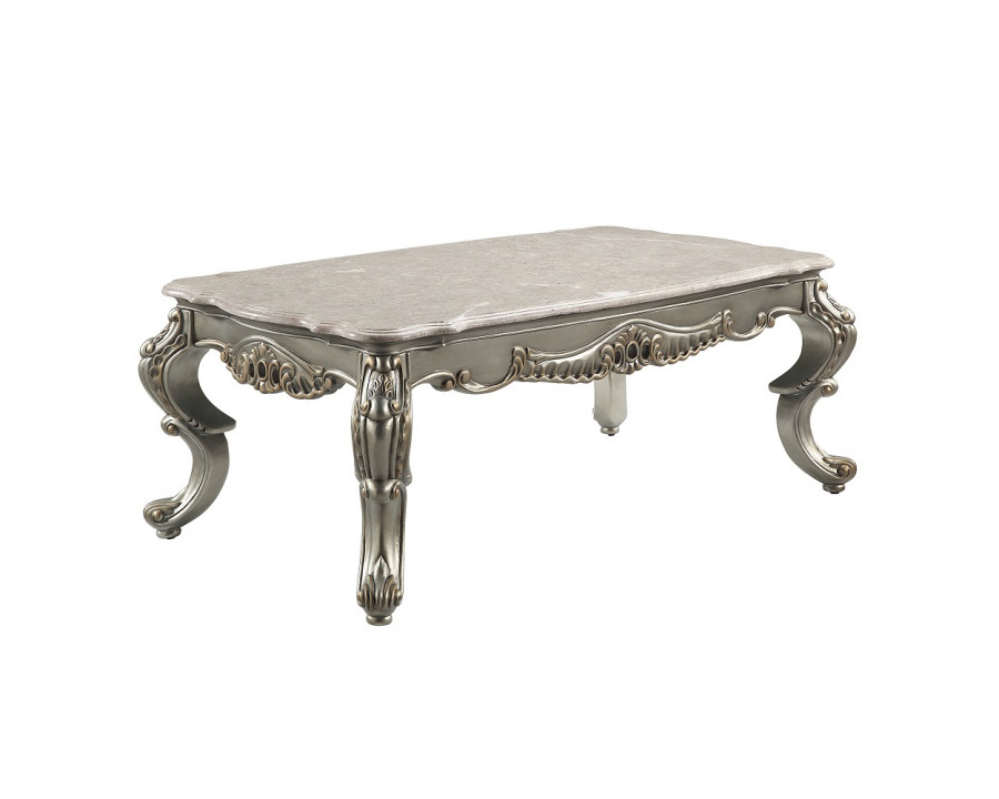 ACME - Miliani Coffee Table with Marble Top in Natural Marble Top/Antique Bronze