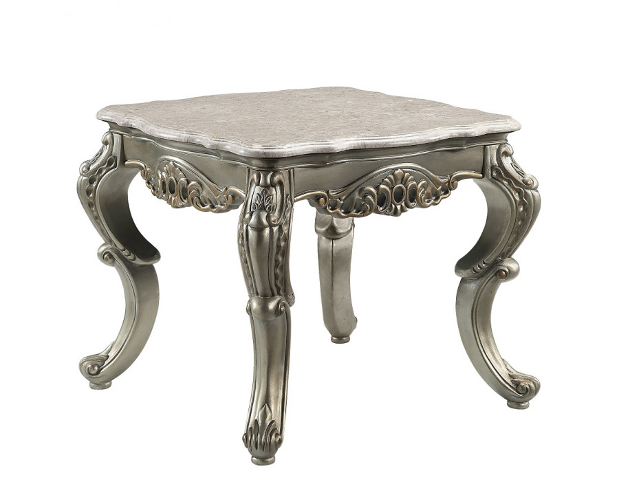 ACME - Miliani End Table with Marble Top in Natural Marble Top/Antique Bronze