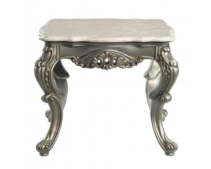 ACME - Miliani End Table with Marble Top in Natural Marble Top/Antique Bronze