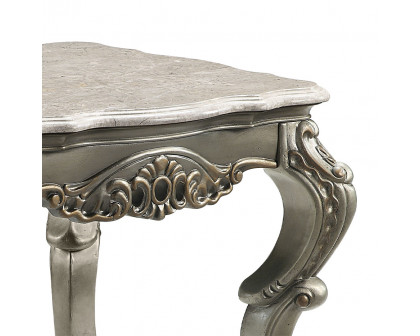 ACME - Miliani End Table with Marble Top in Natural Marble Top/Antique Bronze