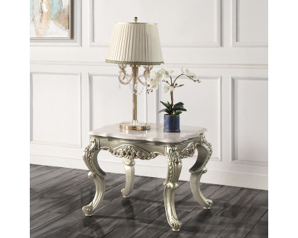 ACME - Miliani End Table with Marble Top in Natural Marble Top/Antique Bronze