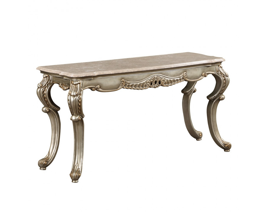 ACME - Miliani Sofa Table with Marble Top in Natural Marble Top/Antique Bronze