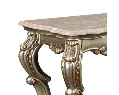 ACME - Miliani Sofa Table with Marble Top in Natural Marble Top/Antique Bronze