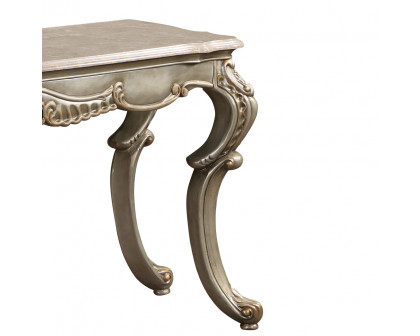 ACME - Miliani Sofa Table with Marble Top in Natural Marble Top/Antique Bronze