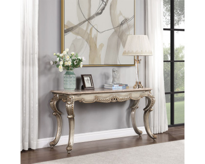 ACME - Miliani Sofa Table with Marble Top in Natural Marble Top/Antique Bronze