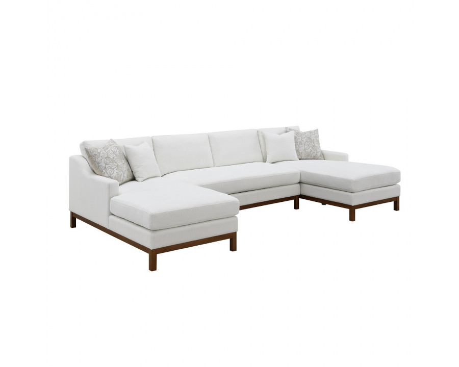 ACME - Valiant Sectional Sofa with 4 Pillows in Ivory Chenille