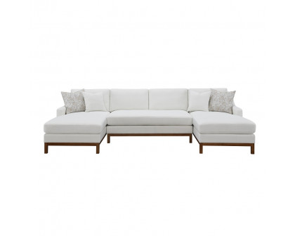 ACME - Valiant Sectional Sofa with 4 Pillows in Ivory Chenille