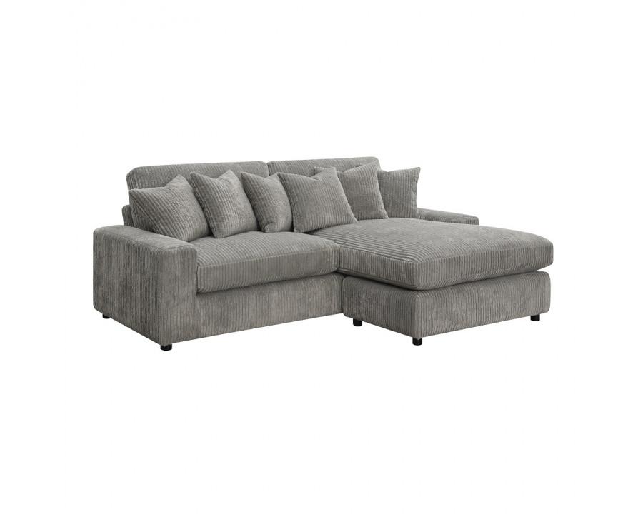 ACME - Tavia Reversible Sectional Sofa with 6 Pillows in Gray Corduroy