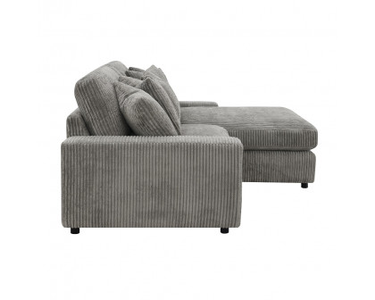 ACME - Tavia Reversible Sectional Sofa with 6 Pillows in Gray Corduroy