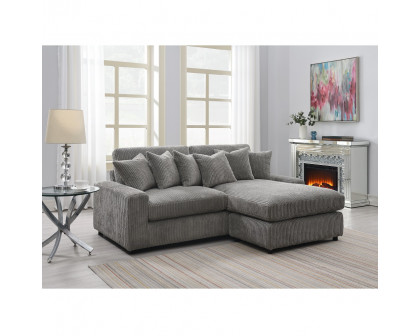 ACME - Tavia Reversible Sectional Sofa with 6 Pillows in Gray Corduroy